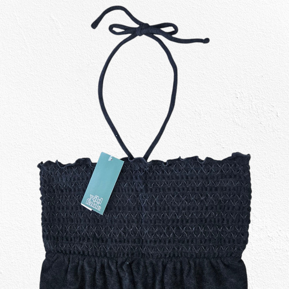 Wild Fable Black Terry Cloth Halter Mini Dress Summer Beach Cover-Up Size XS - Picture 2 of 9